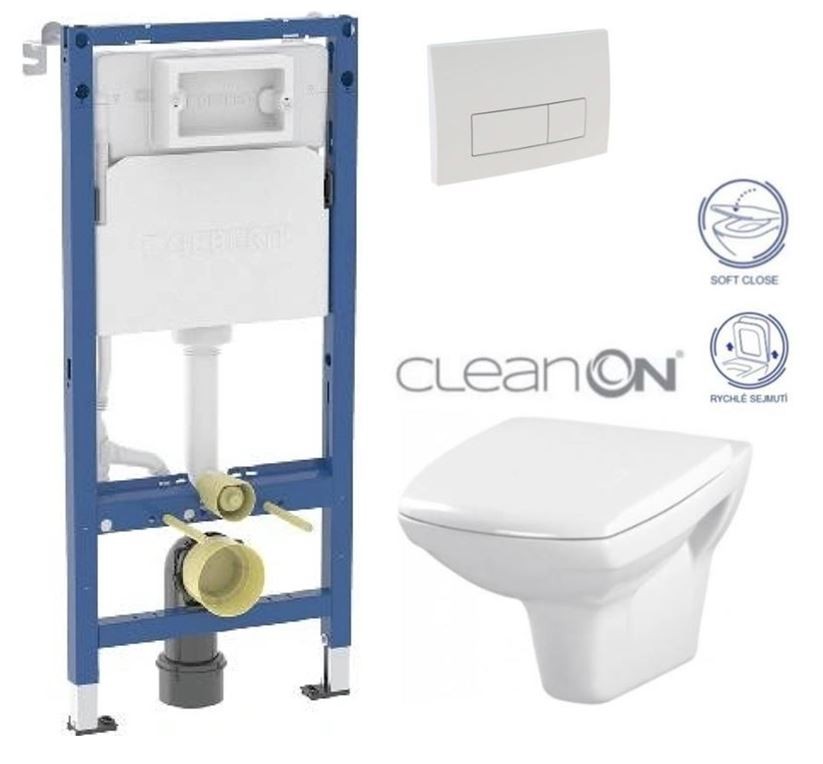 GEBERIT DuofixBasic s bílým tlačítkem DELTA51 + WC CERSANIT CLEANON CARINA + SEDÁTKO 458.103.00.2 51BI CA2