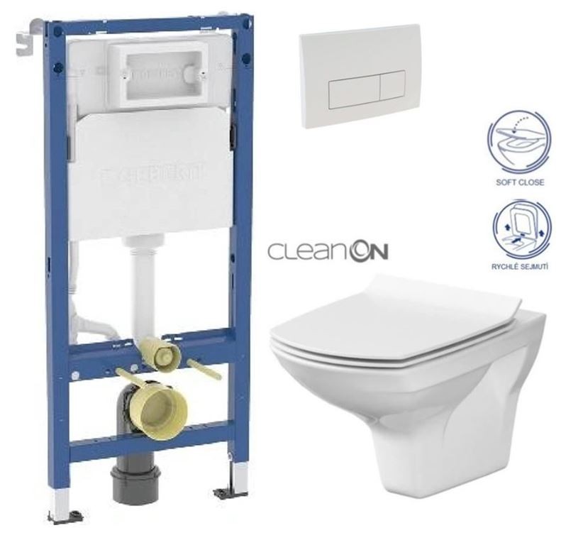 GEBERIT DuofixBasic s bílým tlačítkem DELTA51 + WC CERSANIT CLEANON CARINA + SEDÁTKO 458.103.00.2 51BI CA3