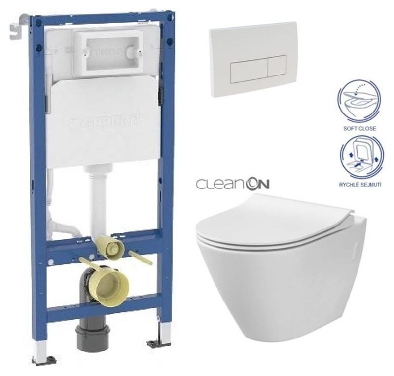 GEBERIT DuofixBasic s bílým tlačítkem DELTA51 + WC CERSANIT CLEANON CITY 458.103.00.2 51BI CI1