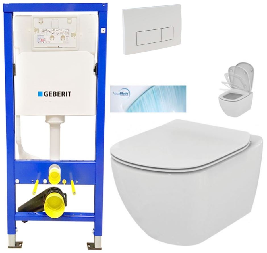 GEBERIT DuofixBasic s bílým tlačítkem DELTA51 + WC Ideal Standard Tesi se sedátkem SoftClose, AquaBlade  458.103.00.2 51BI TE1