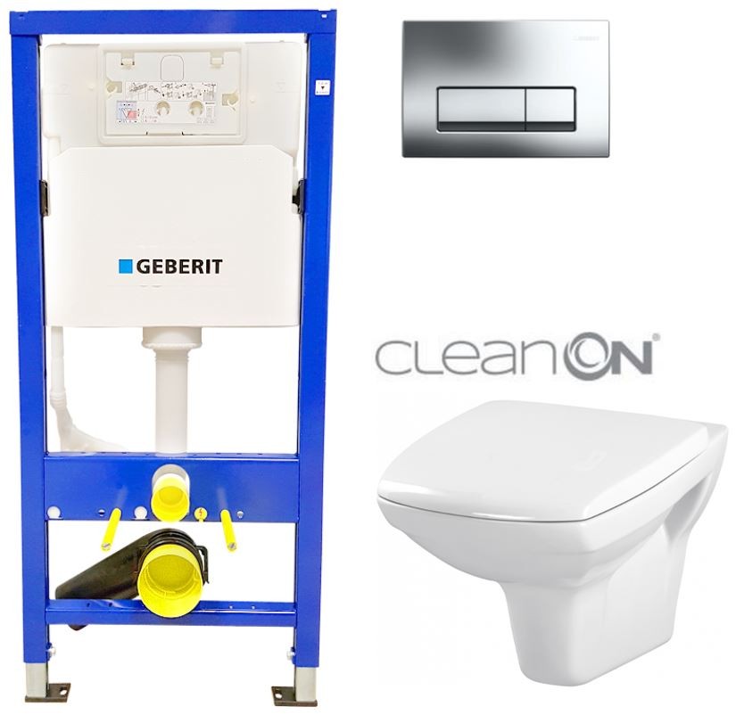 GEBERIT DuofixBasic s chromovým tlačítkem DELTA51 + WC CERSANIT CLEANON CARINA  + SEDÁTKO 458.103.00.2 CA1