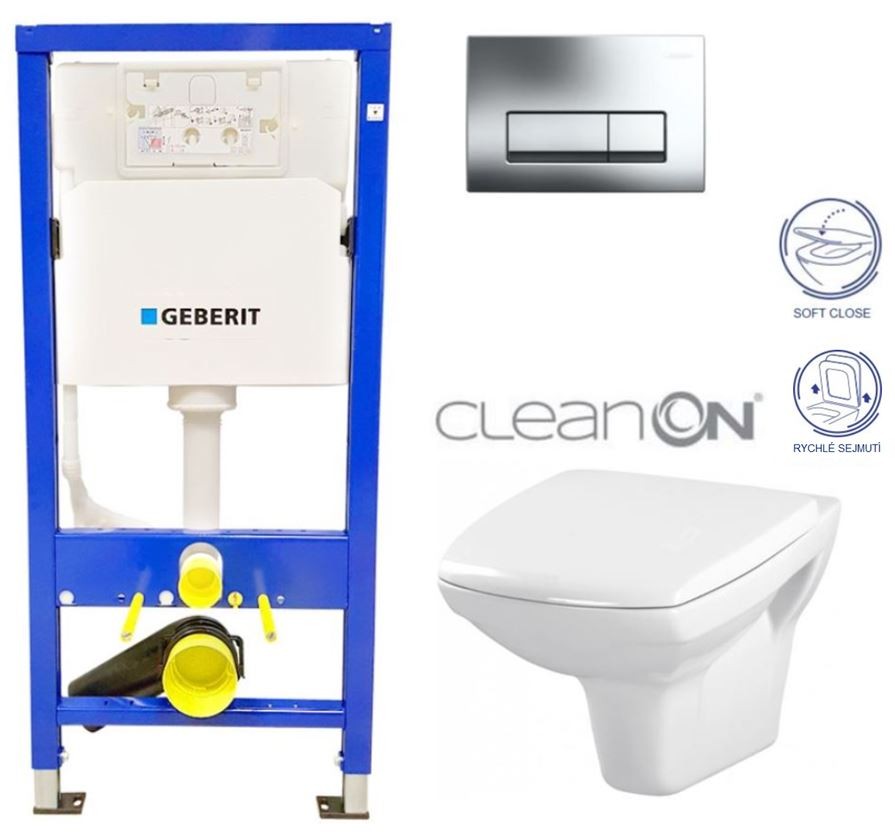 GEBERIT DuofixBasic s chromovým tlačítkem DELTA51 + WC CERSANIT CLEANON CARINA + SEDÁTKO 458.103.00.2 CA2