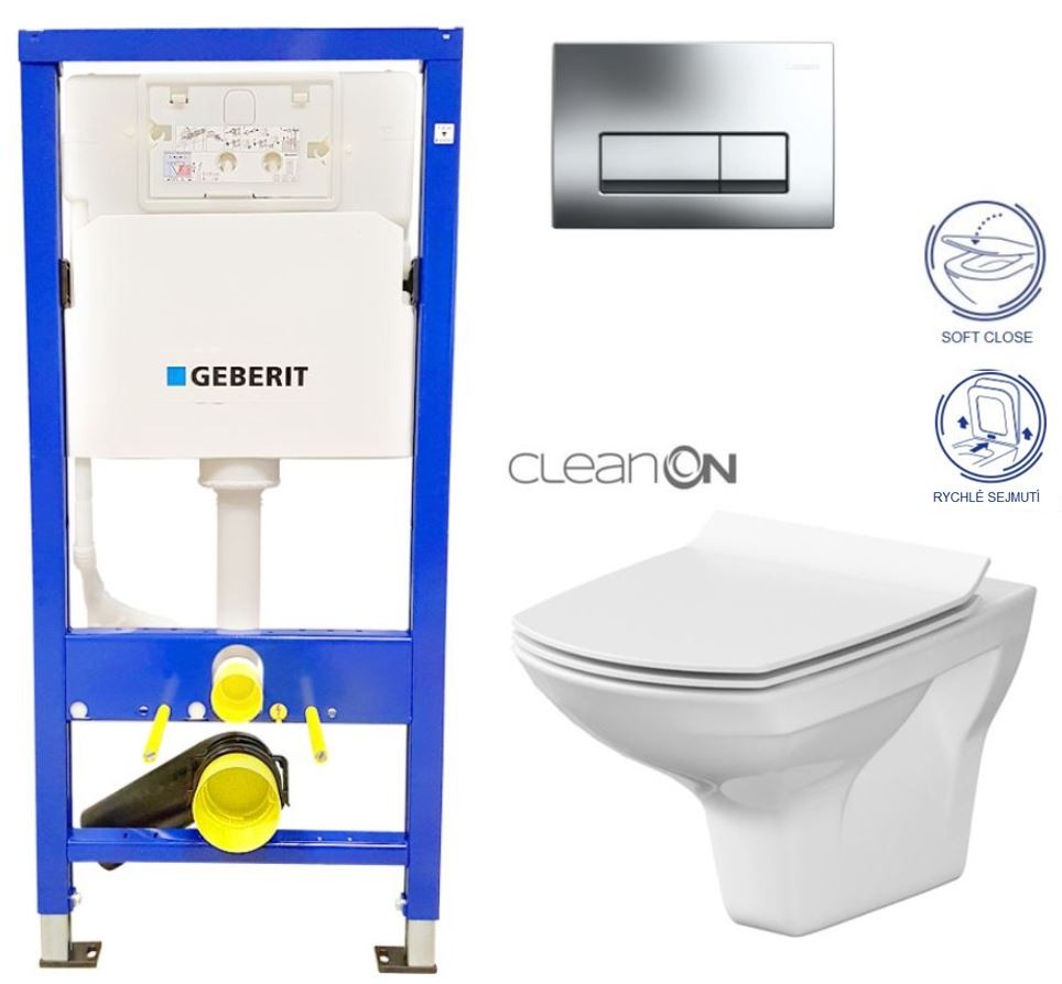 GEBERIT DuofixBasic s chromovým tlačítkem DELTA51 + WC CERSANIT CLEANON CARINA + SEDÁTKO 458.103.00.2 CA3