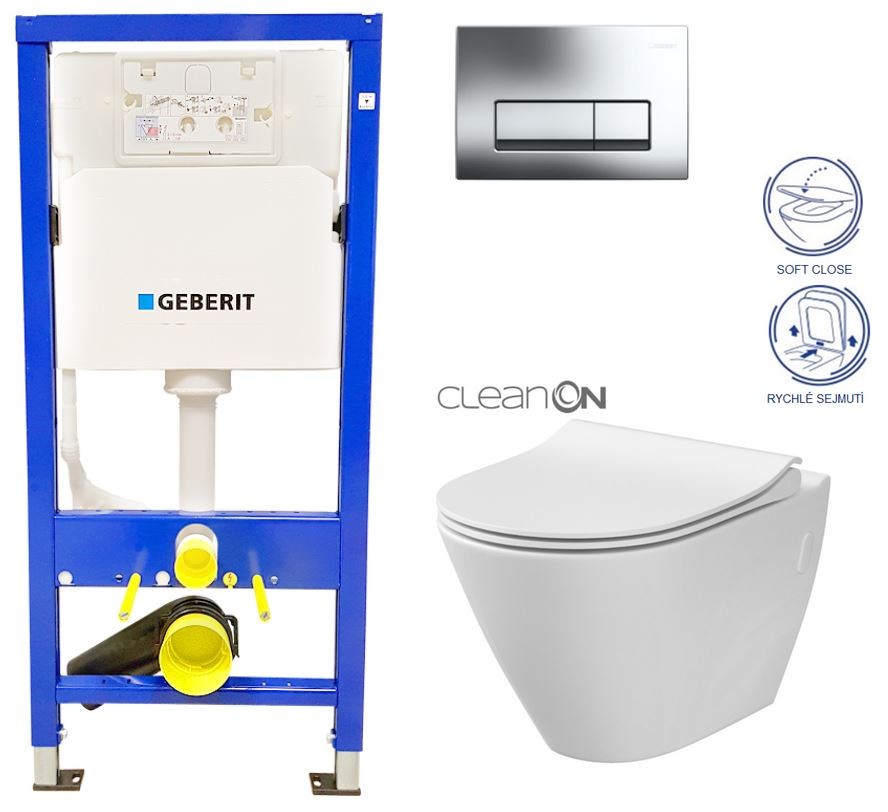 GEBERIT DuofixBasic s chromovým tlačítkem DELTA51 + WC CERSANIT CLEANON CITY 458.103.00.2 CI1