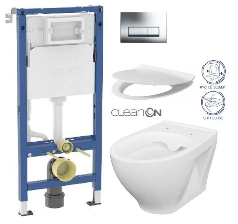 GEBERIT DuofixBasic s chromovým tlačítkem DELTA51 + WC CERSANIT CLEANON MODUO + SEDÁTKO 458.103.00.2 51CR MO1