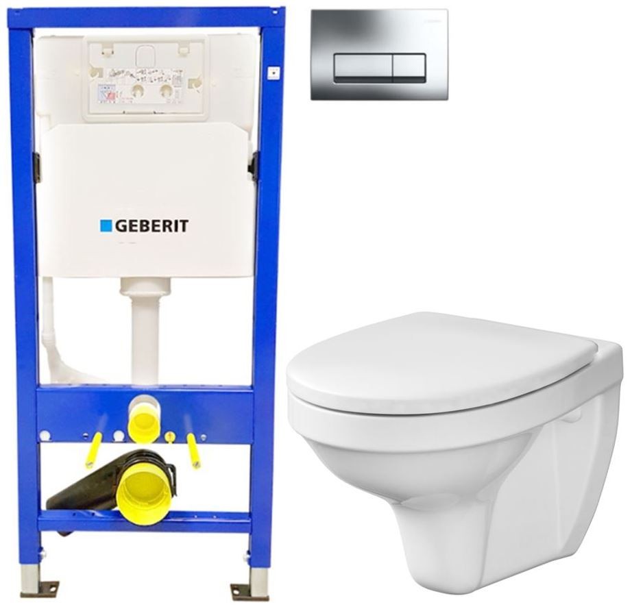GEBERIT DuofixBasic s chromovým tlačítkem DELTA51 + WC CERSANIT DELFI + SEDÁTKO 458.103.00.2 51CR DE1