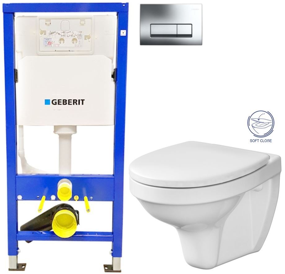 GEBERIT DuofixBasic s chromovým tlačítkem DELTA51 + WC CERSANIT DELFI + SOFT SEDÁTKO 458.103.00.2 51CR DE2