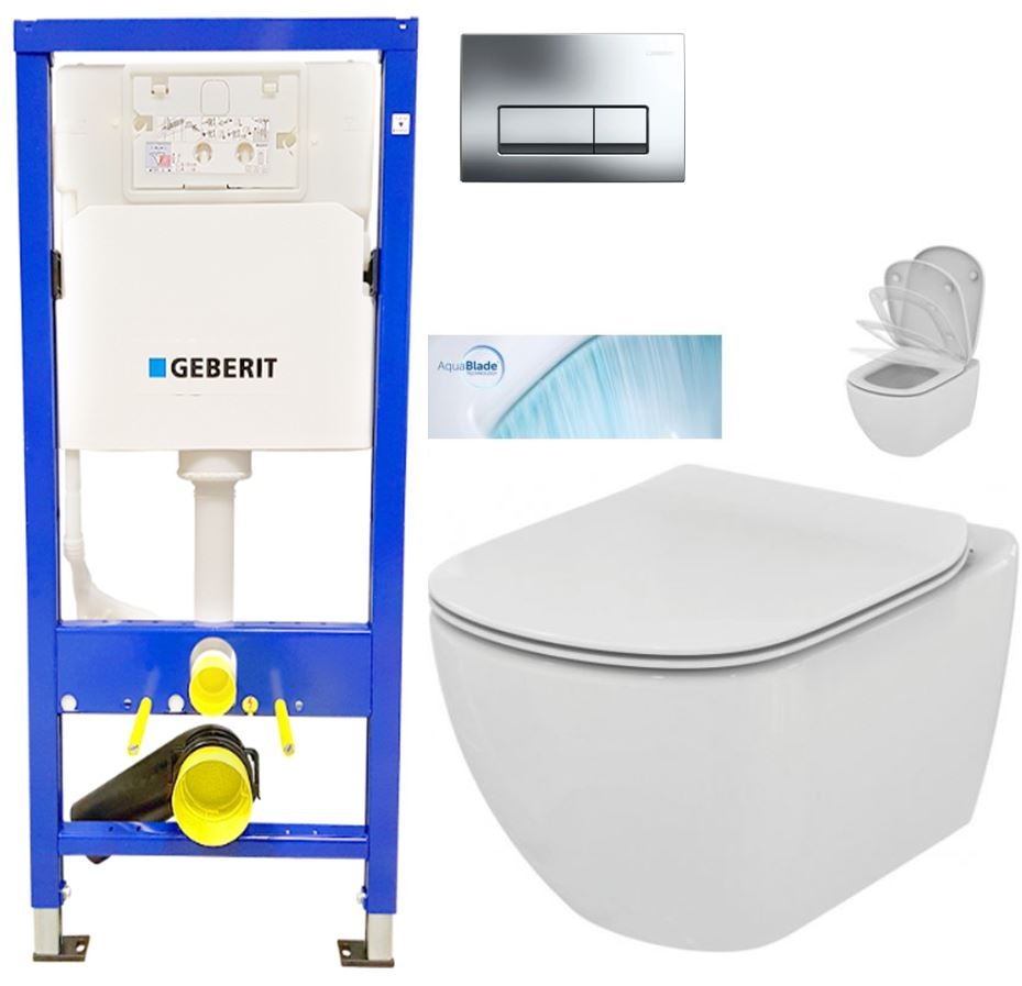 GEBERIT DuofixBasic s chromovým tlačítkem DELTA51 + WC Ideal Standard Tesi se sedátkem SoftClose, AquaBlade  458.103.00.2 51CR TE1