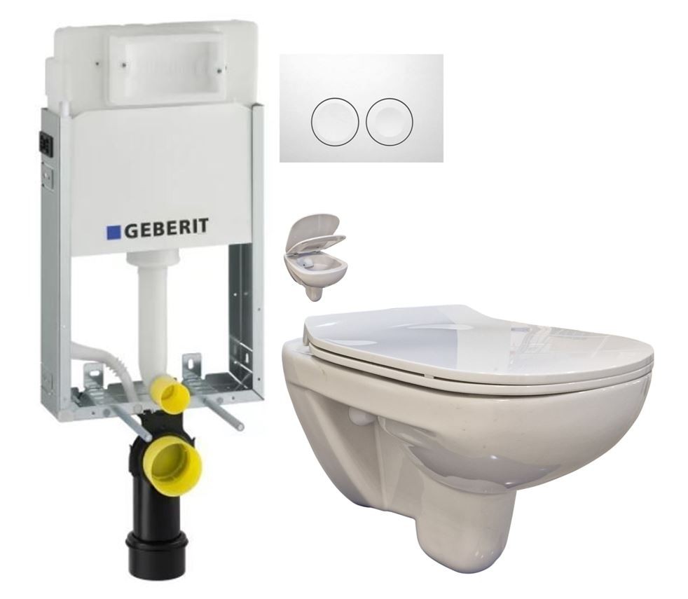 GEBERIT KOMBIFIXBasic vč. bílého tlačítka DELTA 21 + WC bez oplachového kruhu Edge + SEDÁTKO 110.100.00.1 21BI EG1