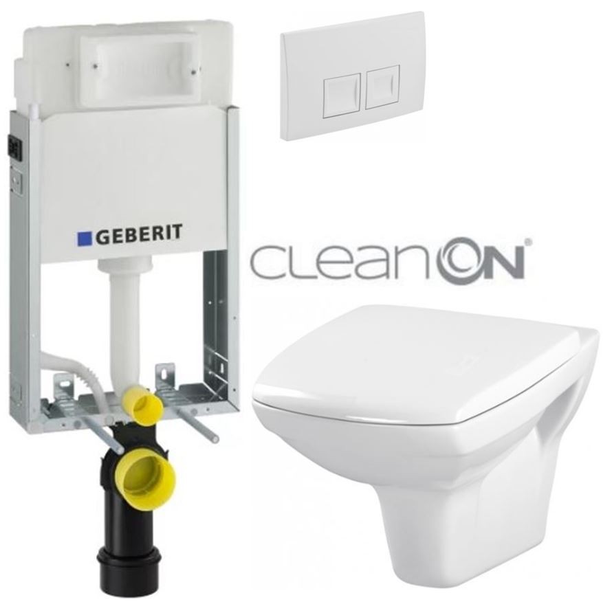 GEBERIT KOMBIFIXBasic vč. bílého  tlačítka DELTA 50 + WC CERSANIT CLEANON CARINA  + SEDÁTKO 110.100.00.1 50BI CA1