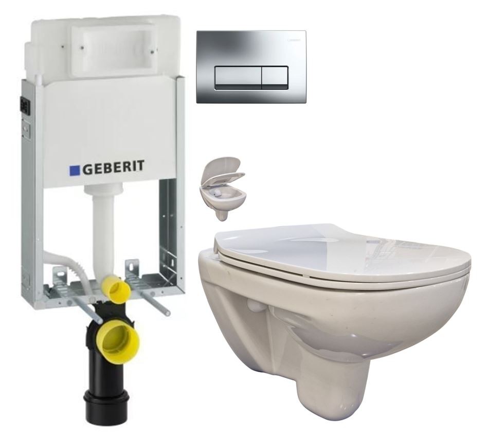 GEBERIT KOMBIFIXBasic vč. chromového tlačítka DELTA 51 + WC bez oplachového kruhu Edge + SEDÁTKO 110.100.00.1 51CR EG1