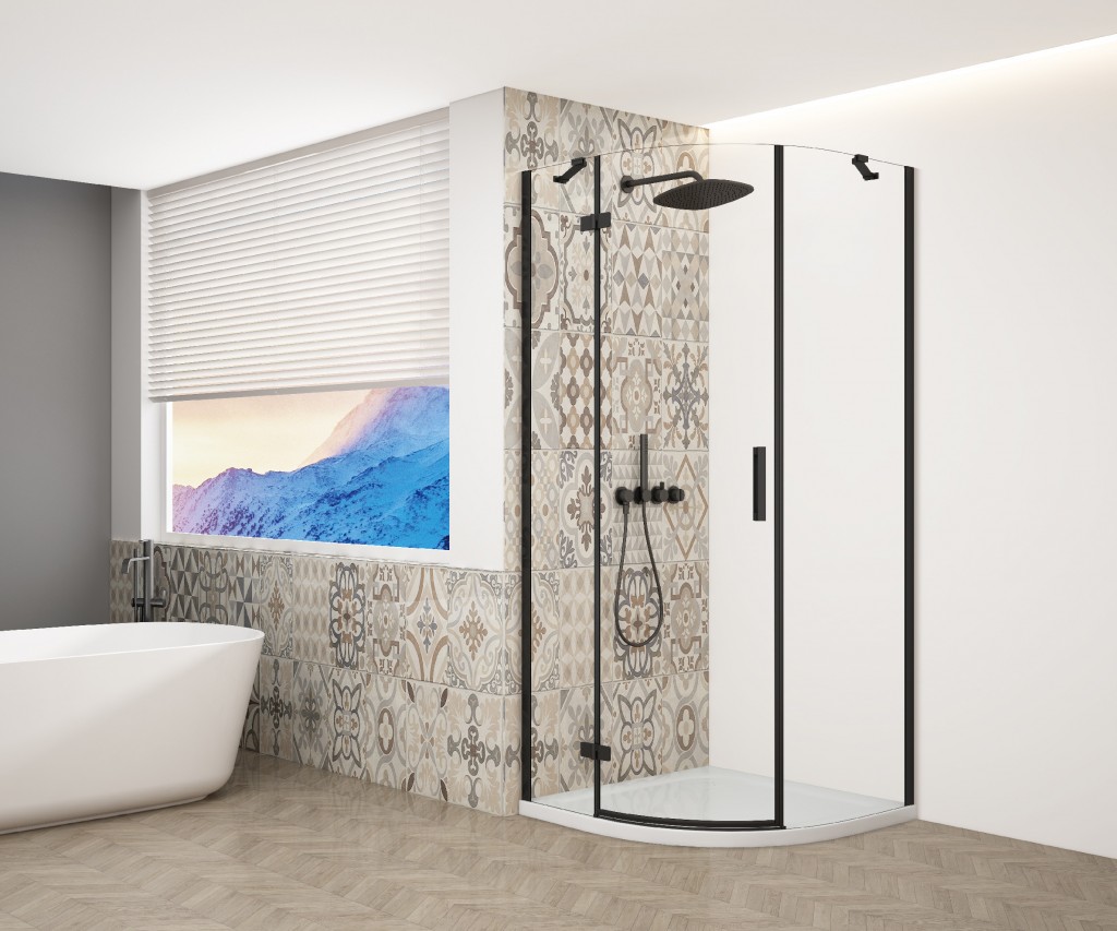 GELCO TRINITY BLACK čtvrtkruhový kout 900x900  pravý, čiré sklo, GT6590CR-B GT6590CR-B