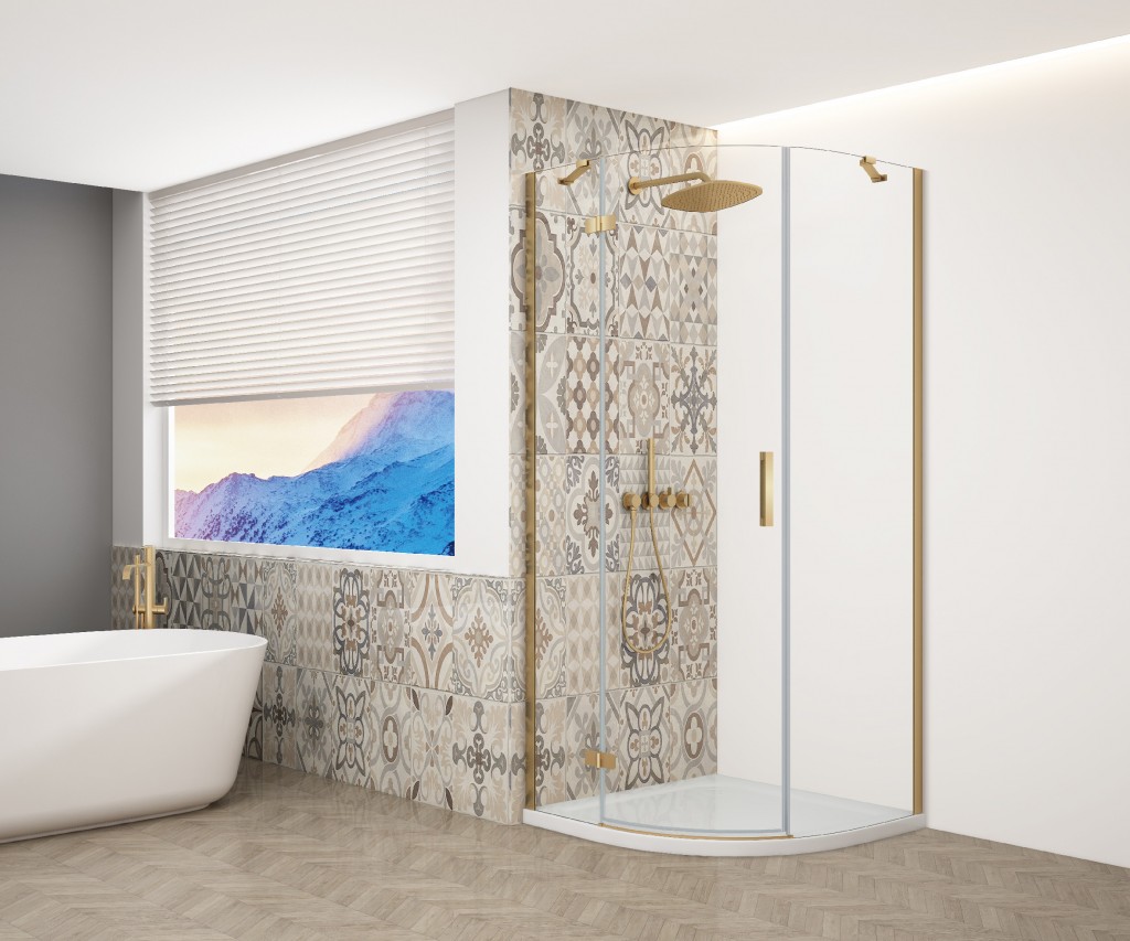 GELCO TRINITY GOLD čtvrtkruhový kout 900x900  levý, čiré sklo, GT6590CL-G GT6590CL-G