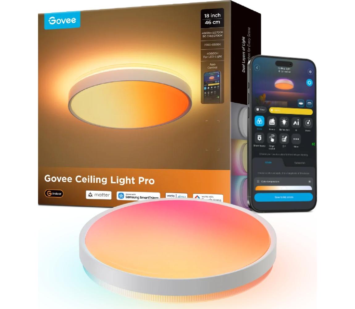 Govee - LED RGBICWW Stm stropní svítidlo LED/55W/230V pr. 46 cm Matter Wi-Fi R1250C01