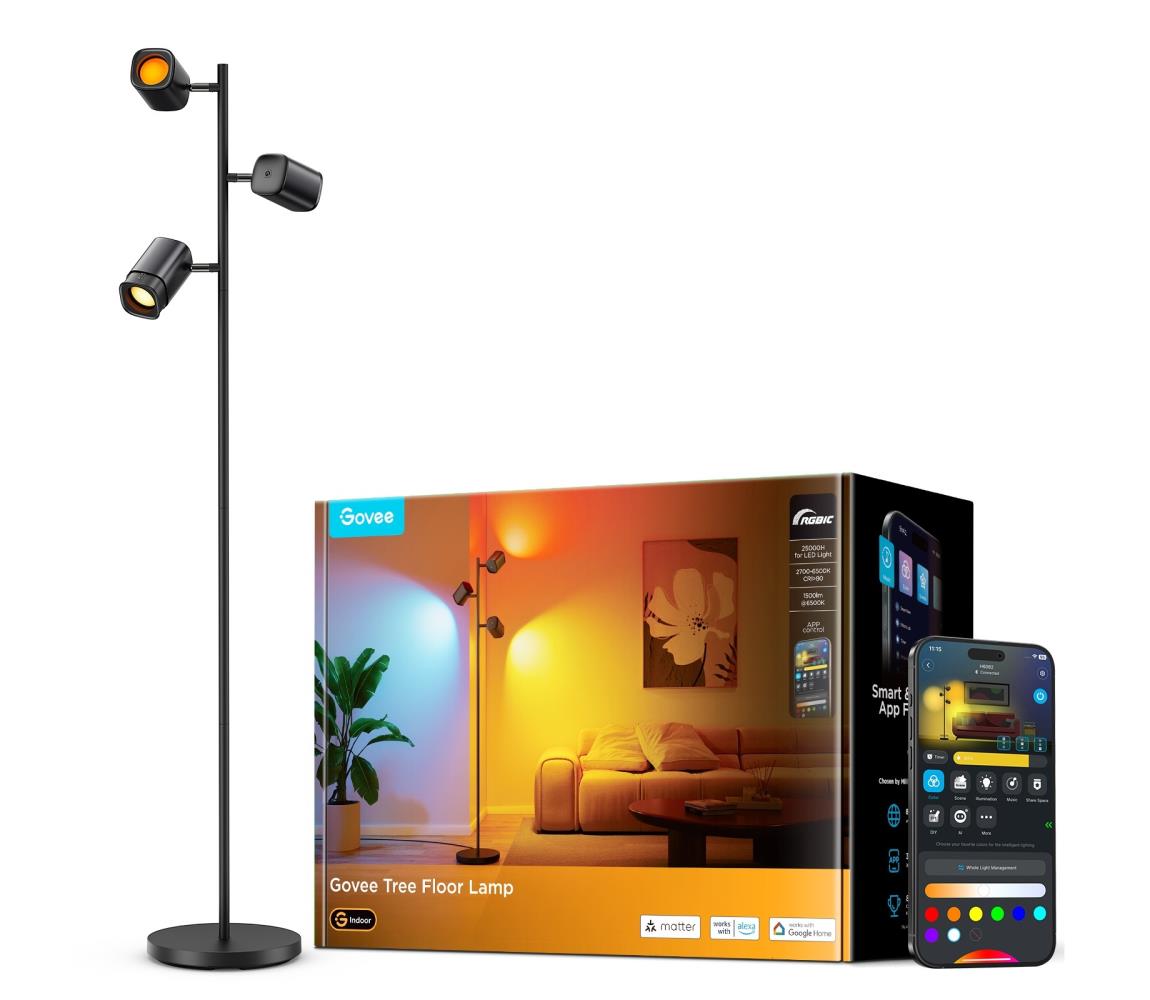 Govee - LED RGBICWW Stmívatelná stojací lampa TREE MATTER LED/48W/230V Wi-Fi H60B2311