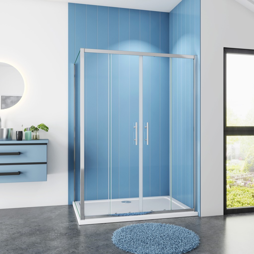 H K Obdélníkový sprchový kout SYMPHONY D4 140 × 70 s posuvnými dveřmi, chrom, včetně sprchové vaničky z litého mramoru SE-SYMPHONYD414070/THOR-14070