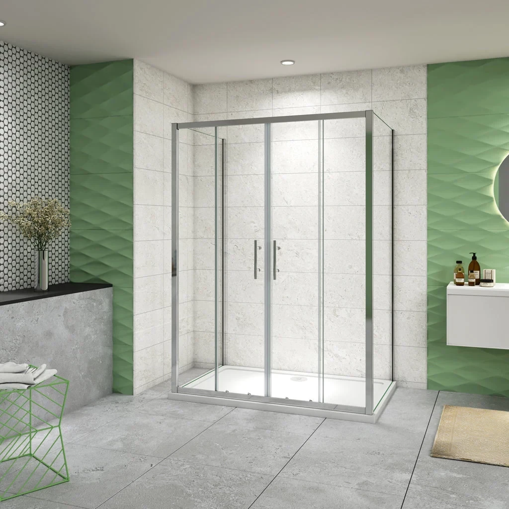 H K Sprchový kout do U SYMPHONY D4 120 × 90 × 90  s posuvnými dveřmi – chrom, včetně sprchové vaničky z litého mramoru SE-SYMPD41209090/THOR-12090