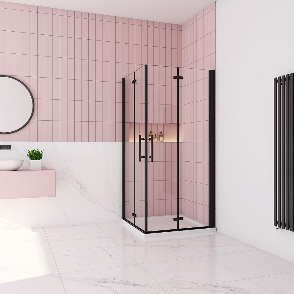 H K Sprchový kout MELODY BLACK R107, 100x70 se zalamovacími dveřmi včetně sprchové vaničky z litého mramoru SE-MELODYBLACKR107/THOR-10070
