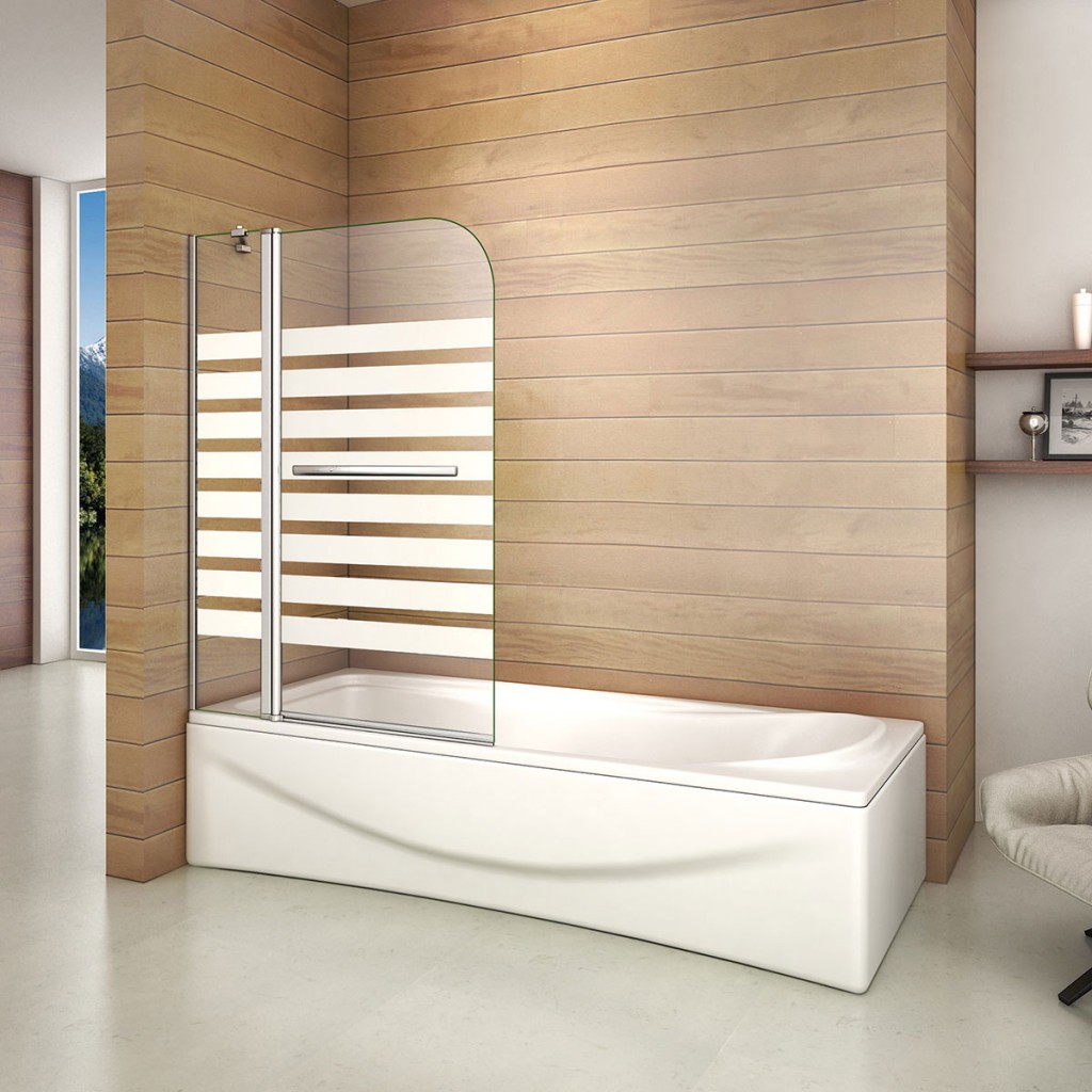 H K Vanová zástěna S2 STRIPE 120x140 dvoudílná sklopná, čiré sklo se vzorem, varianta levá SE-S2STRIPE-13