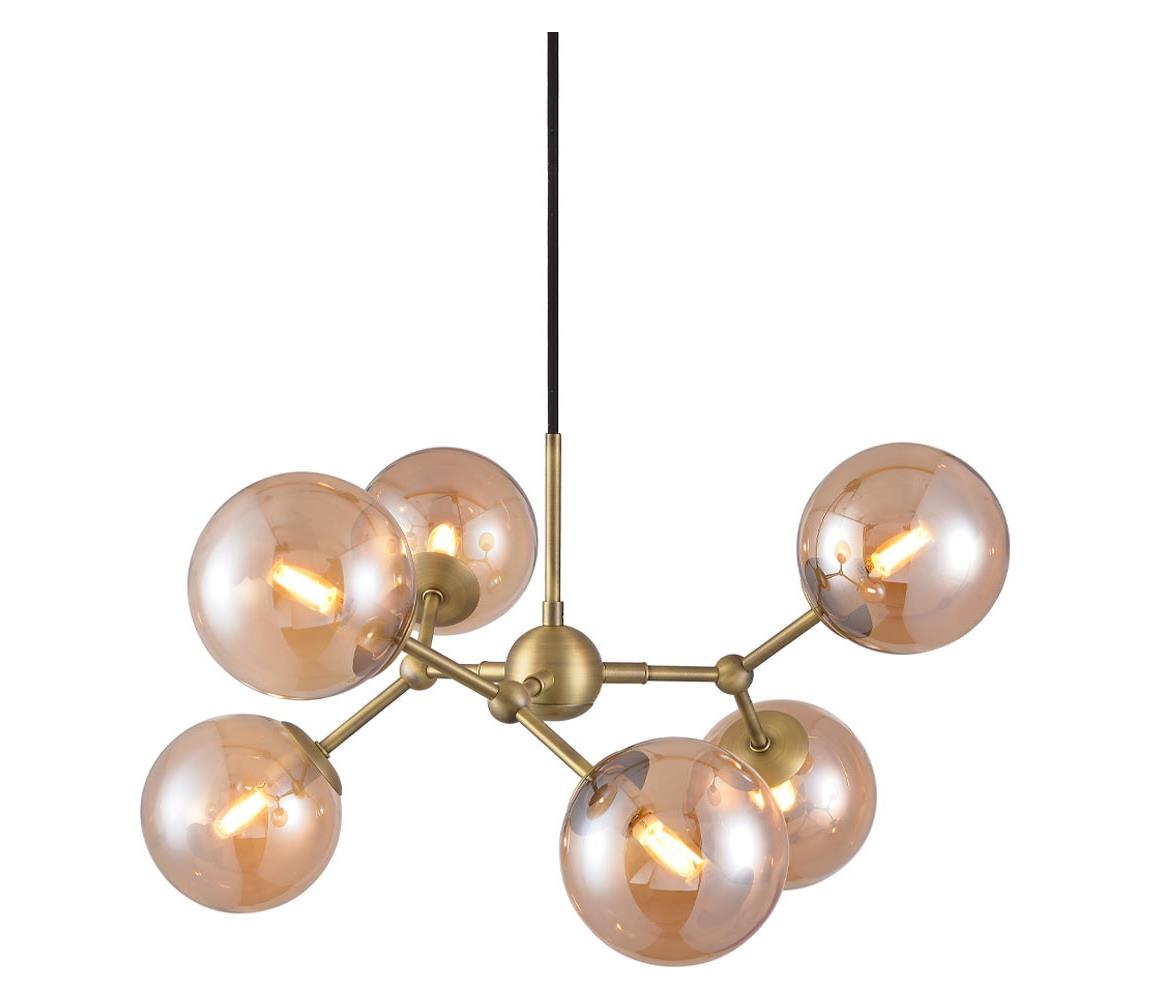 Halo Design 738830 - Lustr na lanku ATOM 6xG9/28W/230V pr. 57 cm mosaz/k. béžová 738830