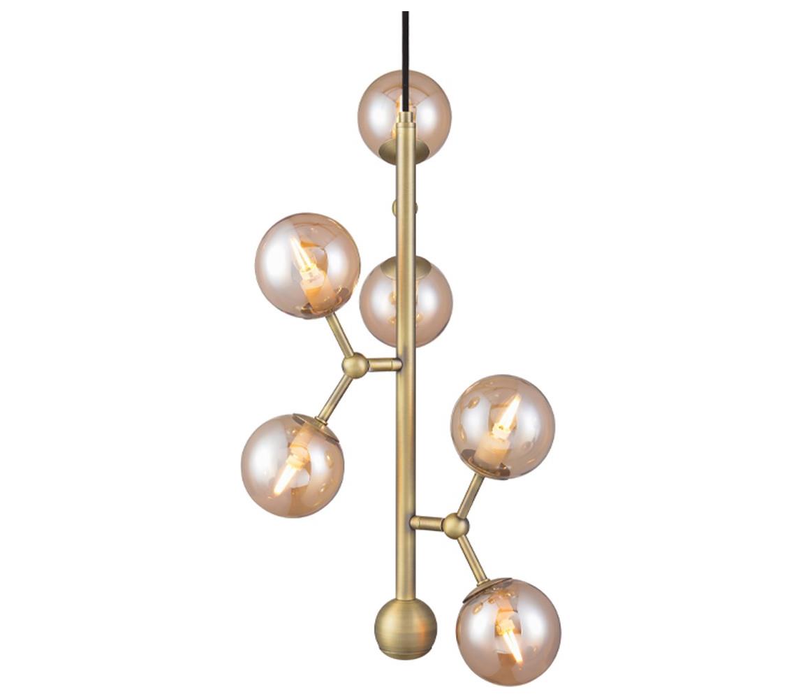 Halo Design 738861 - Lustr na lanku ATOM 6xG9/28W/230V pr. 30 cm mosaz/k. béžová 738861