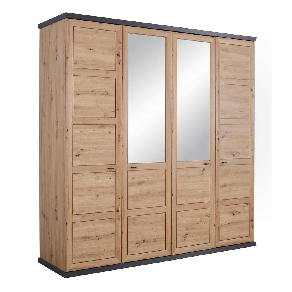 Hom`in ŠATNÍ SKŘÍŇ SE ZRCADLEM, tmavě šedá, dub artisan, 205/209/60 cm