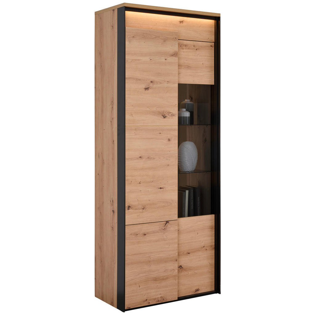 Hom`in VITRÍNA, černá, dub artisan, 76/200/41 cm
