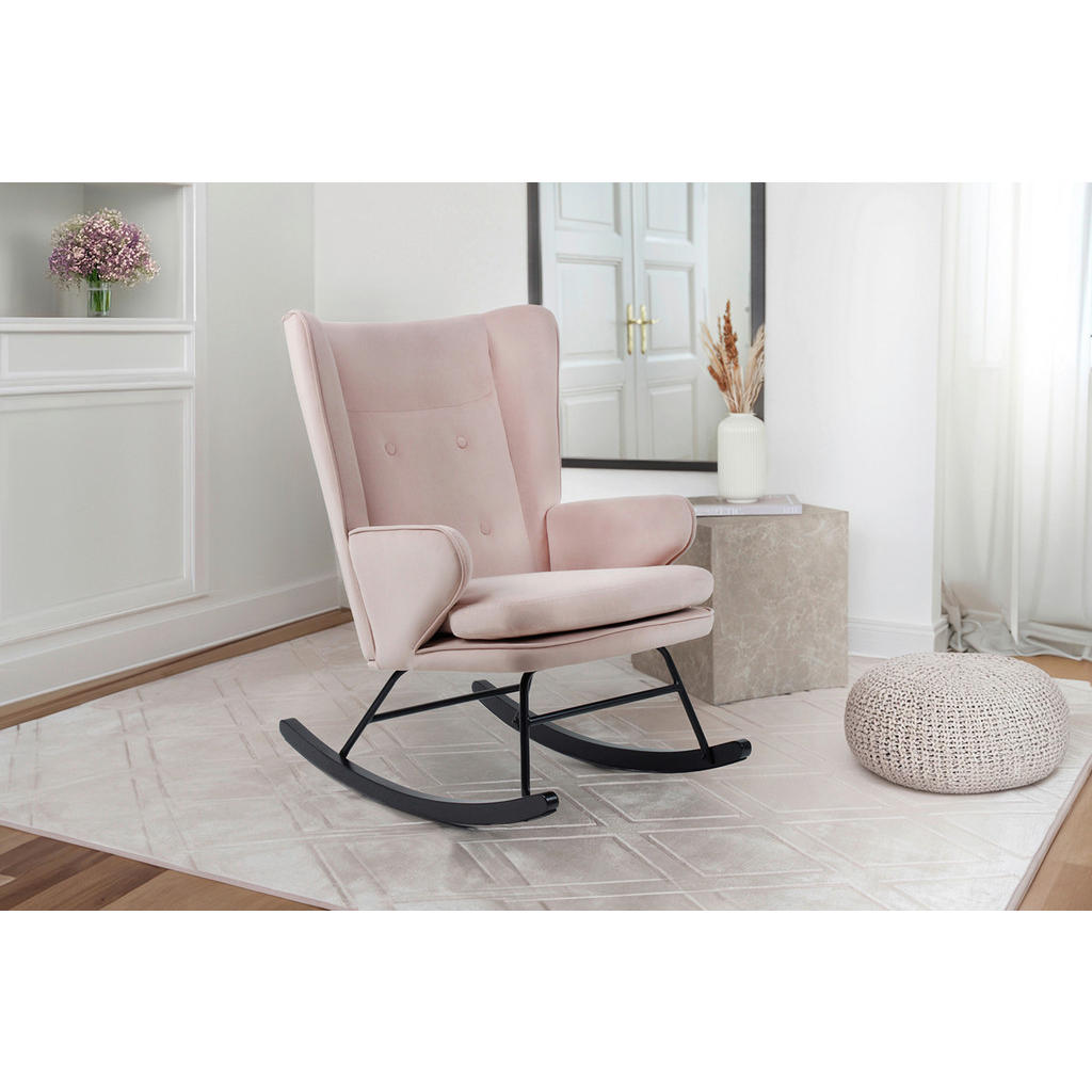 HOUPACÍ ŽIDLE, dřevo, kov, textil, starorůžová