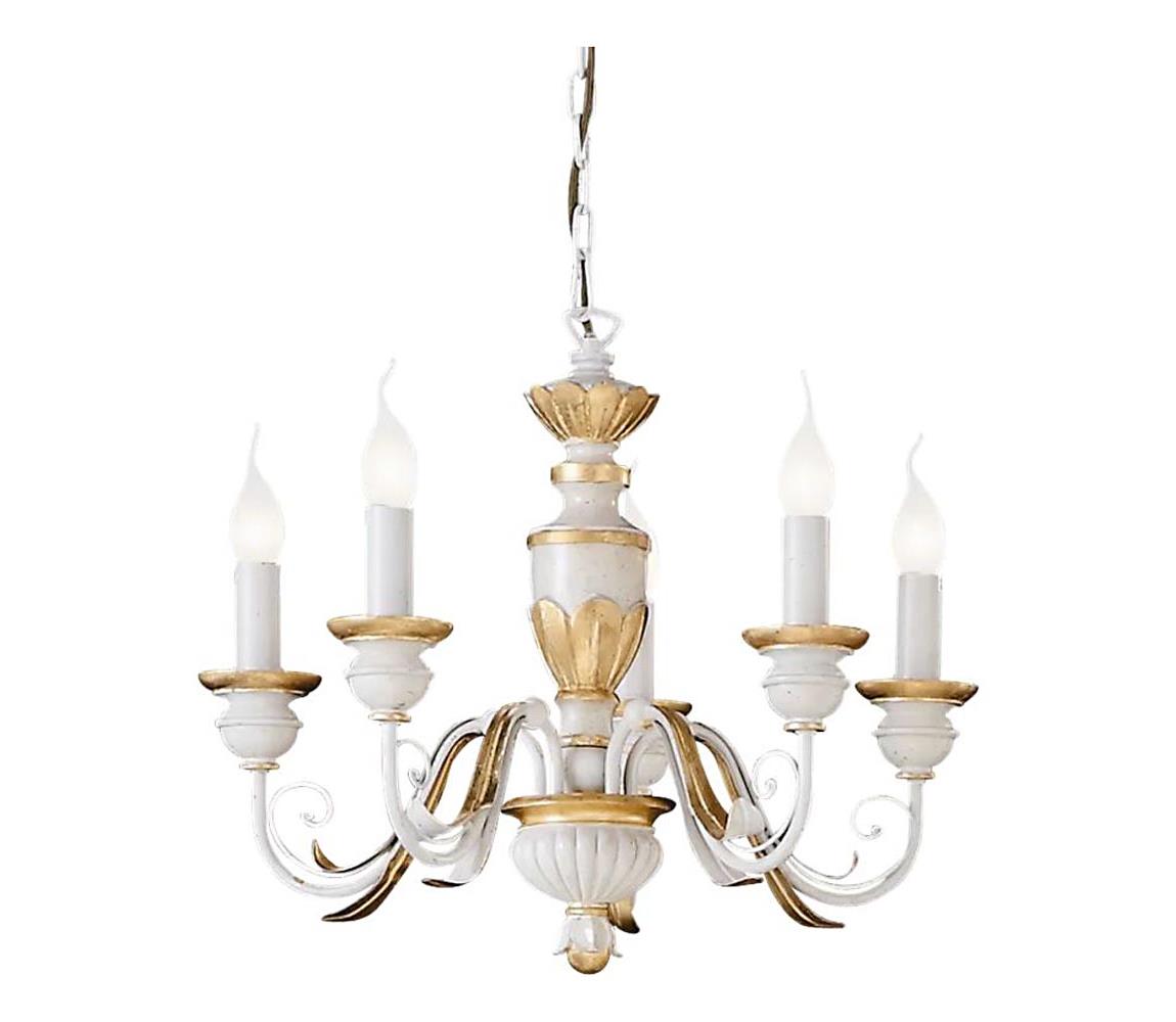 Ideal Lux - Lustr na řetězu FIRENZE 5xE14/40W/230V pr. 55 cm bílá/zlatá