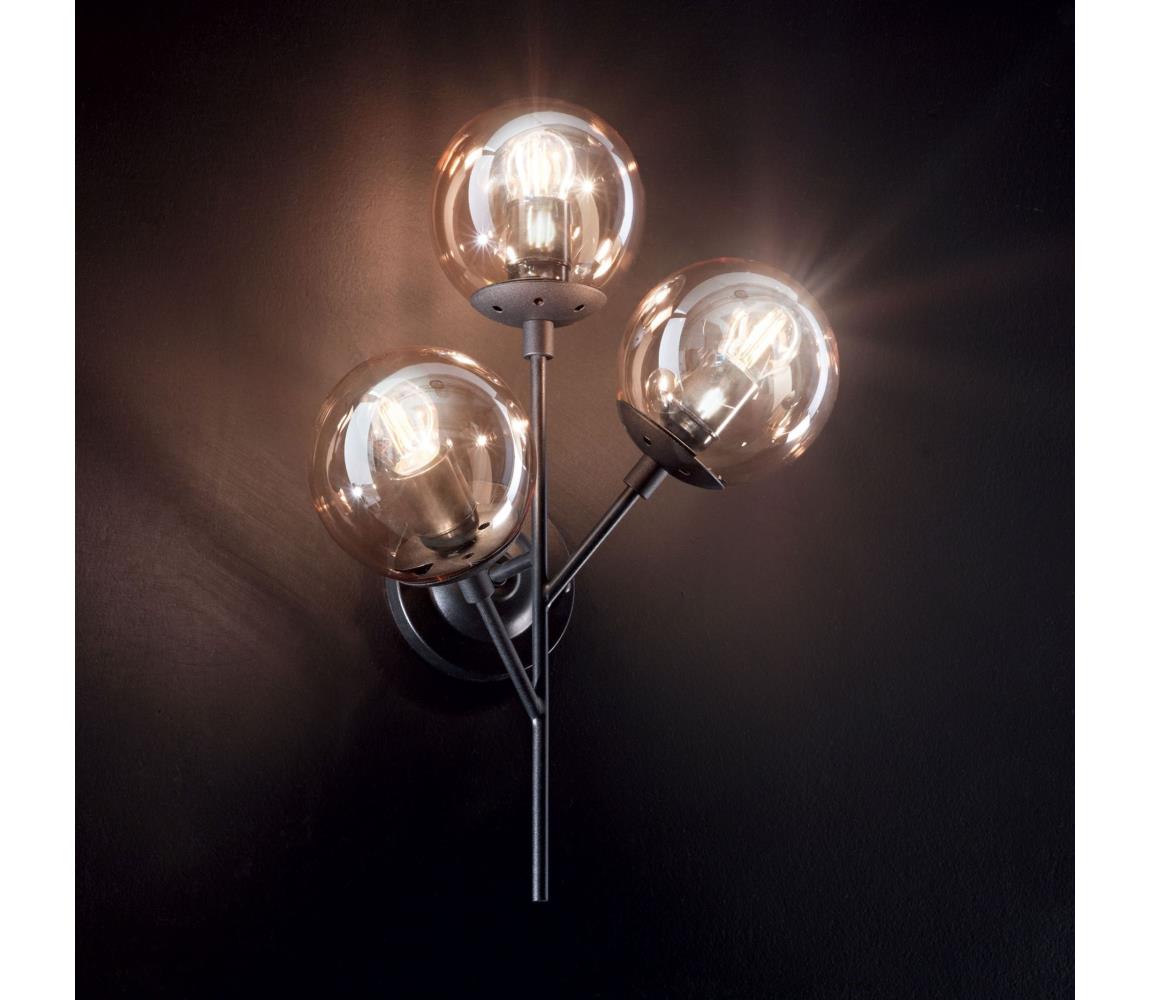 Ideal Lux - Nástěnná lampa KEPLER 3xE27/42W/230V černá/kouřová 187006