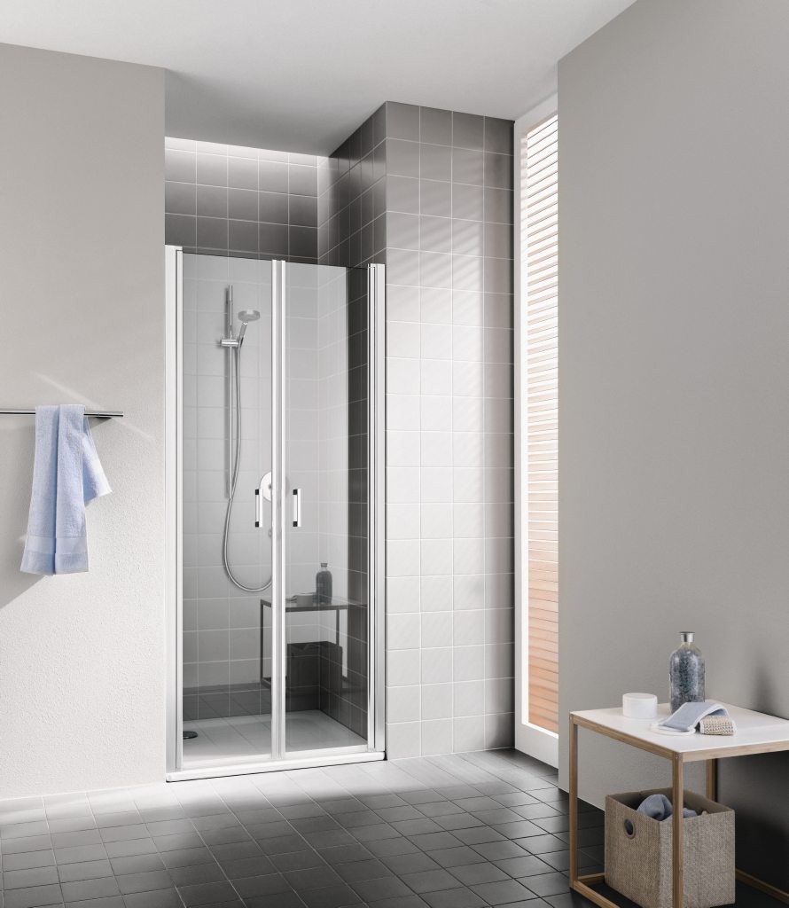 KERMI Cada XS stříbrná lesk Dvoukřídlé kyvné dveře 850/2000 čiré sklo s CadaClean CKPTD08520VPK CKPTD08520VPK
