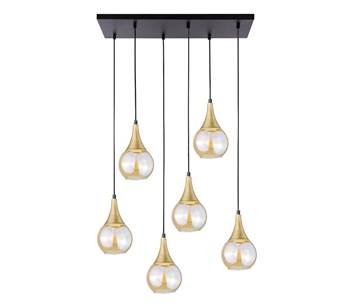 Keter Lighting Lustr na lanku LACRIMA HONEY 6xE27/60W/230V černá/zlatá/kouřová béžová 2791