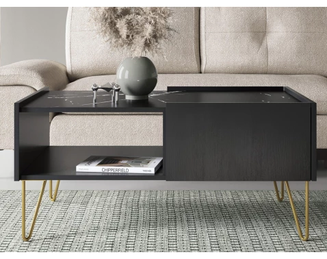 Konferenční stolek se zásuvkami Harmony, černý/černý mramor