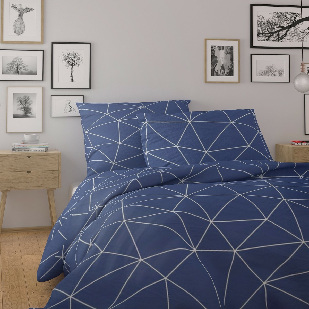 Kvalitex Bavlněné povlečení Nordic Grid modrá, 240 x 200 cm, 2 ks 70 x 90 cm