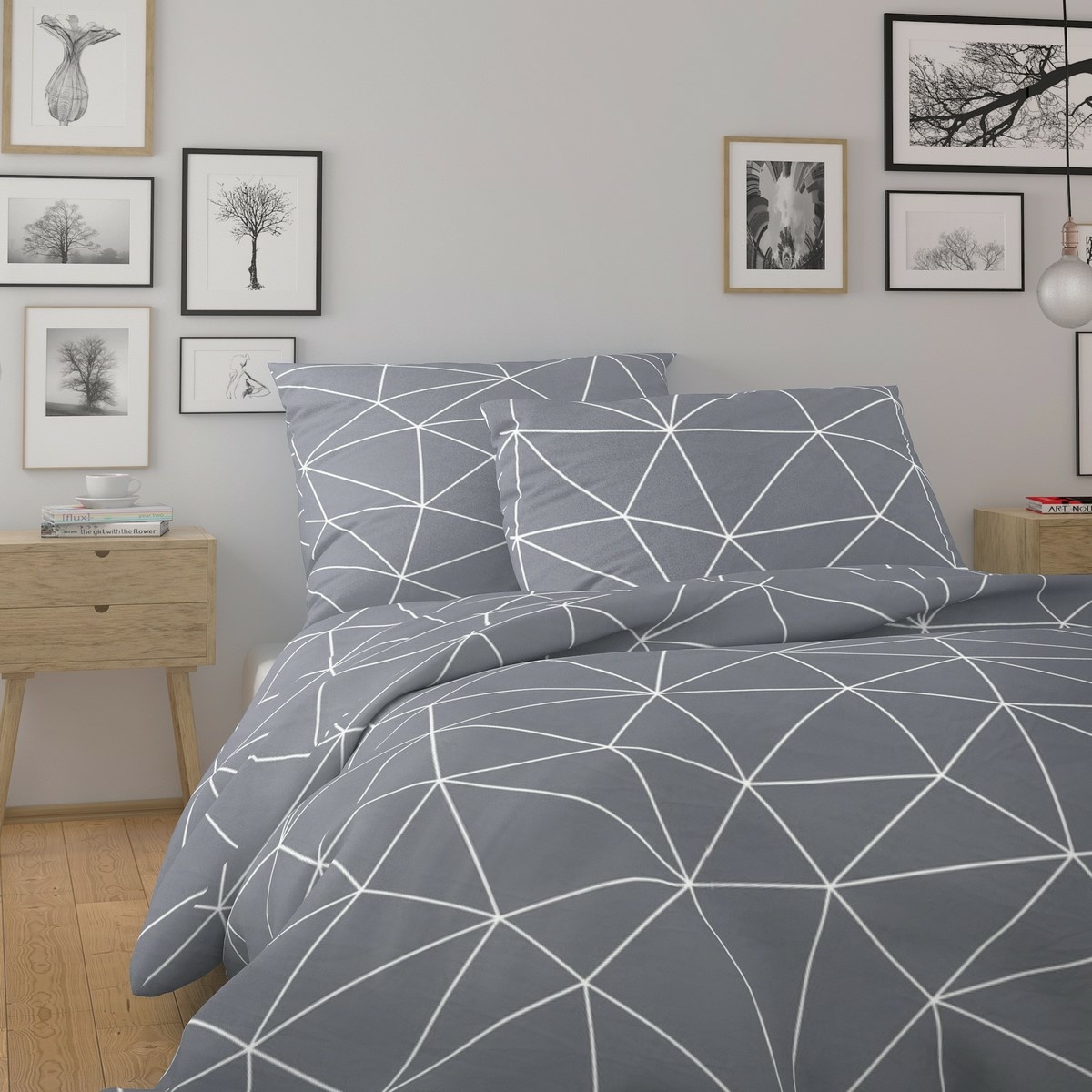 Kvalitex Bavlněné povlečení Nordic Grid šedá, 240 x 220 cm, 2 ks 70 x 90 cm