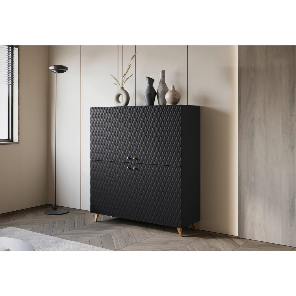 Livetastic VYSOKÁ KOMODA, černá, barvy zlata, 120/130/39 cm