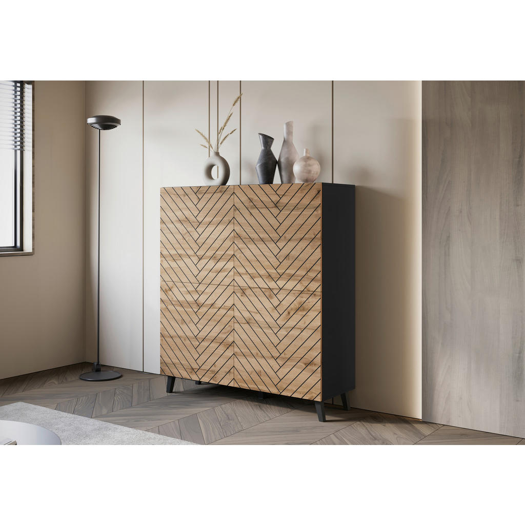 Livetastic VYSOKÁ KOMODA, černá, dub wotan, 120/130/39 cm