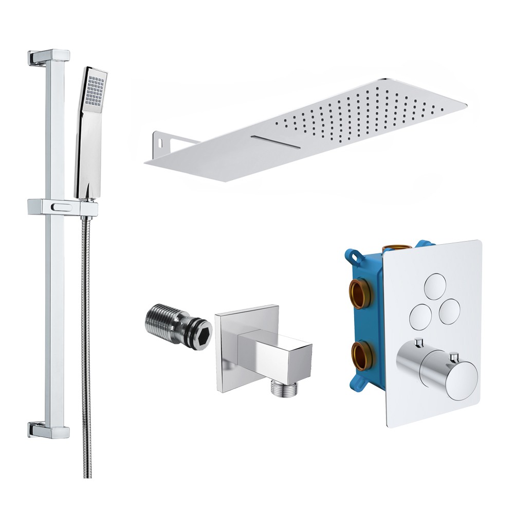 Mereo Sprchová sada s termostatickou podomítkovou tlačítkovou baterií 3-cestná hranatý kryt CB60157TC1N