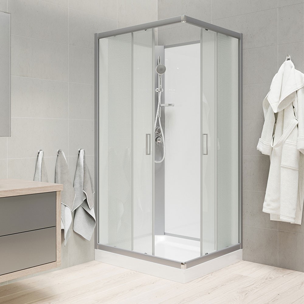 Mereo Sprchový box, čtvercový, 80 cm, satin ALU, sklo Point, zadní stěny bílé, SMC vanička, bez stříšky CK34172KBW