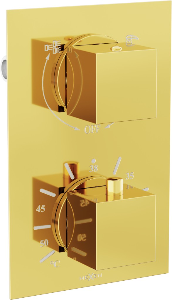 MEXEN Cube termostatická baterie sprcha/vana 2-output gold 77502-50