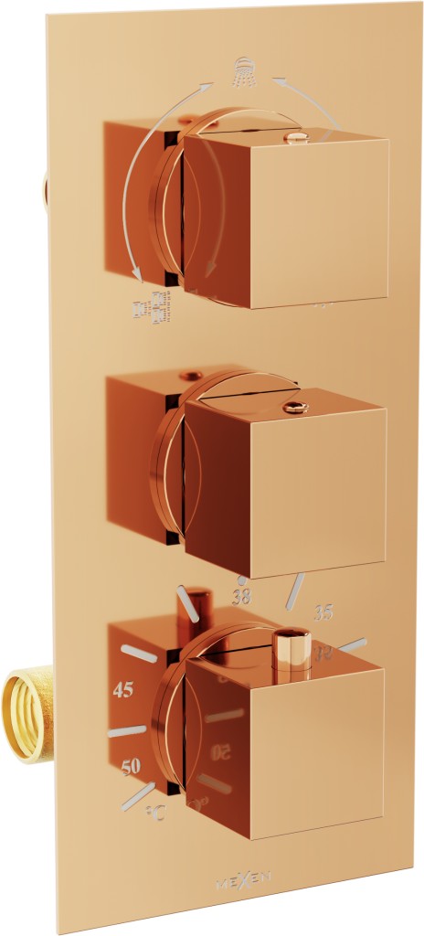 MEXEN Cube termostatická baterie sprcha/vana 3-output růžové zlato 77503-60