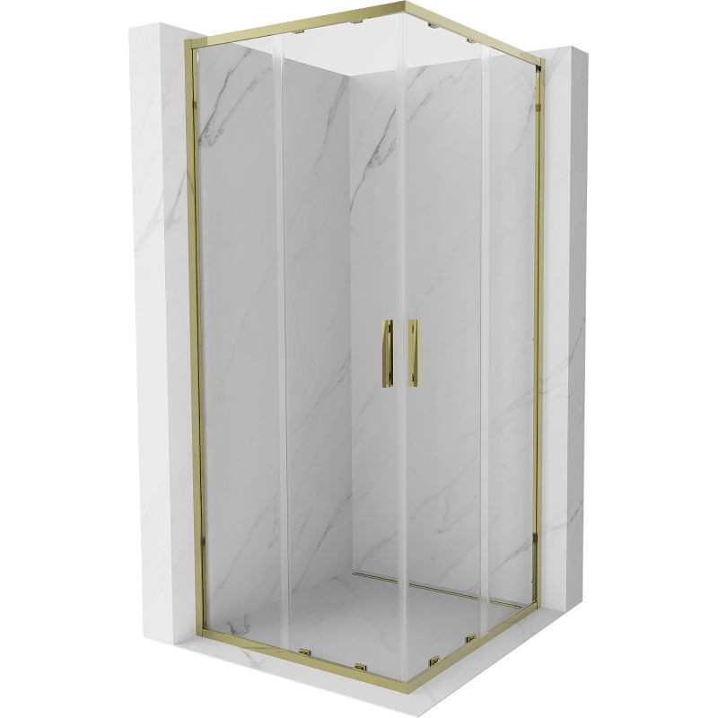 MEXEN Exo čtvercový posuvný sprchový kout 100 x 100, transparent, zlato 8111-100-100-50-00