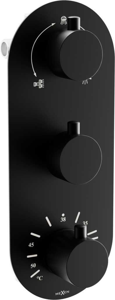 MEXEN Kai termostatická baterie sprcha/vana 3-output, černá 77603-70