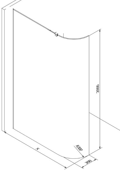 MEXEN KIOTO walk-in 90x200 cm 8mm, transparent samostatné sklo zaoblené 800-090-000-00-06