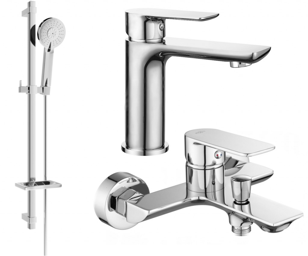 MEXEN/S Alfa DQ40 Set umyvadlové a vanové baterie s příslušenstvím, chrom 745703DQ40-00