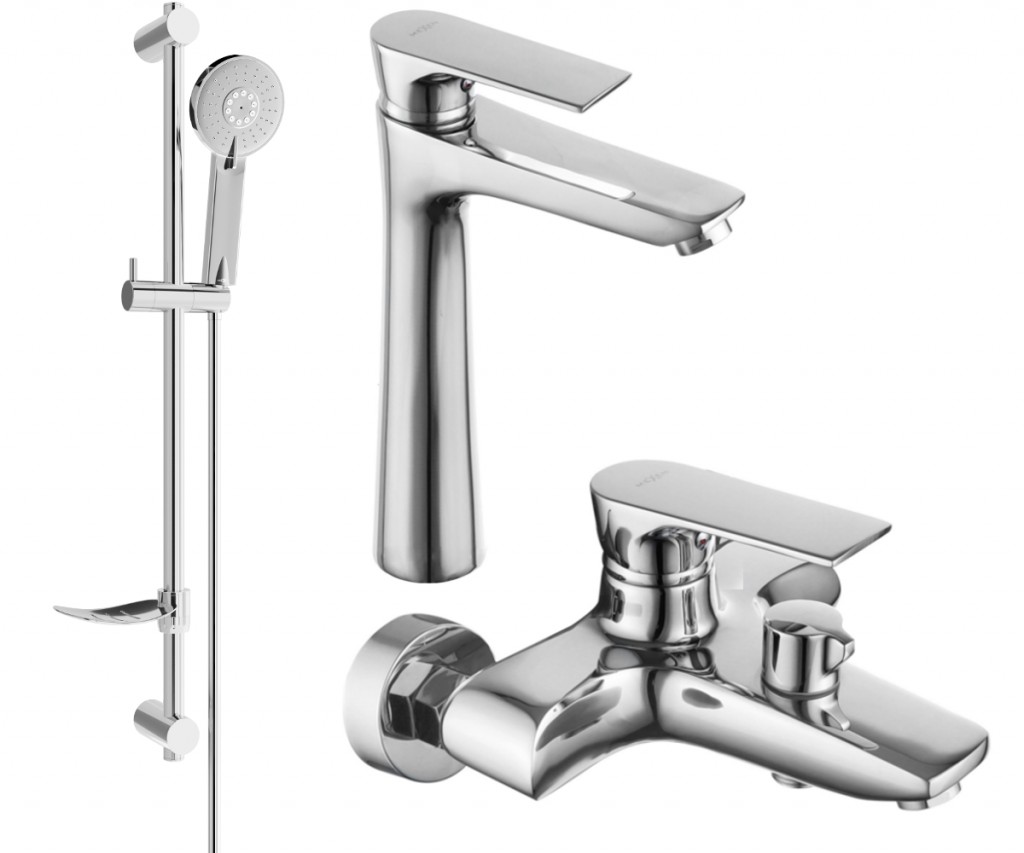 MEXEN/S Axel DF40 Set umyvadlové a vanové baterie s příslušenstvím, chrom 73813DF40-00