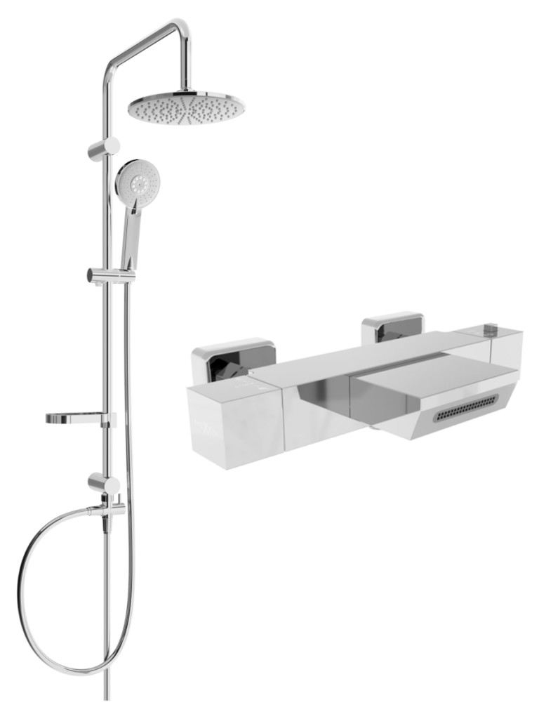 MEXEN/S Carl sprchový sloup včetně vanové termostatické baterie Cube, chrom 77360240-00