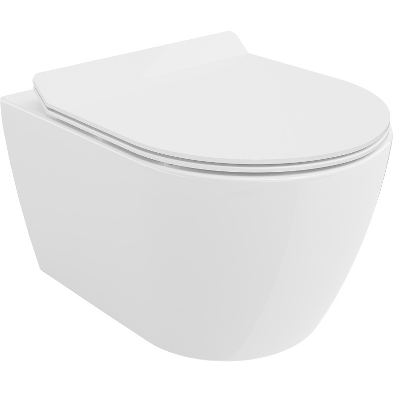 MEXEN/S Carmen Závěsná WC mísa Rimless Tornado včetně sedátka s slow slim, duroplast, bílá lesk 30880100T