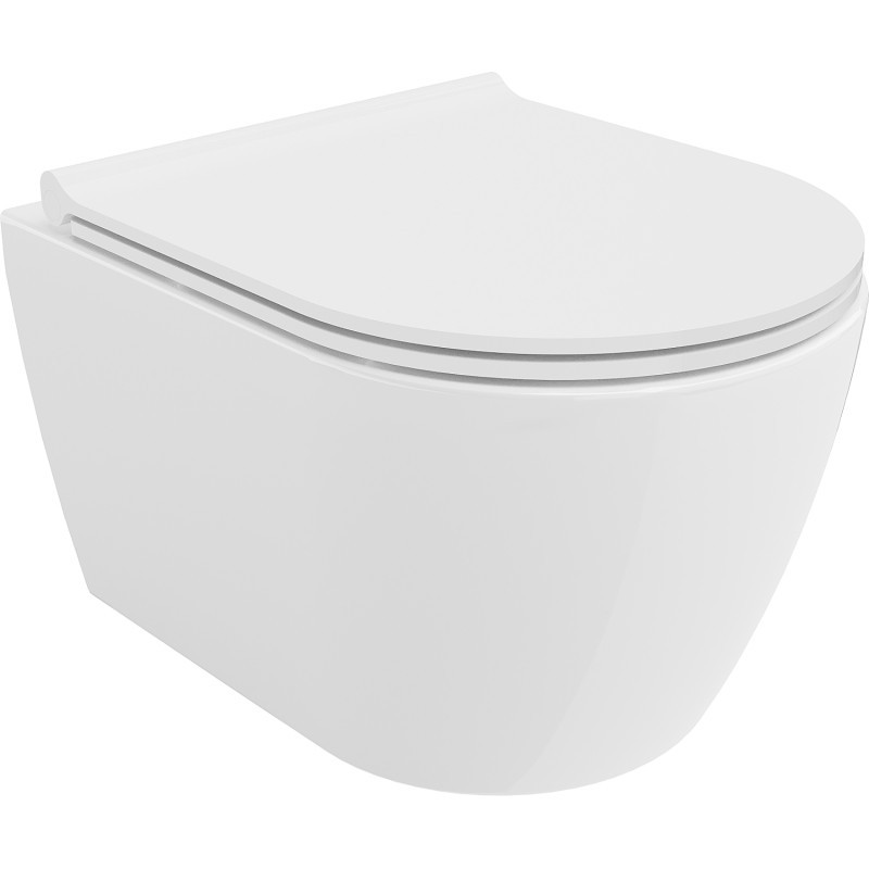 MEXEN/S Carmen Závěsná WC mísa Rimless Tornado včetně sedátka s slow slim, duroplast, bílá lesk 30880500T