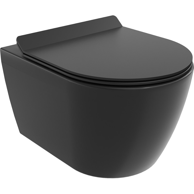 MEXEN/S Carmen Závěsná WC mísa Rimless Tornado včetně sedátka s slow slim, duroplast, černá mat 30880185T